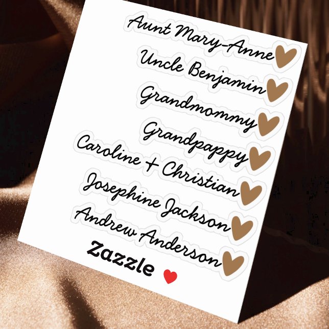 Custom Guest List 7 Names Calligraphy Brown Heart (Creator Uploaded)