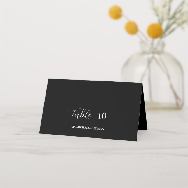 Custom Guest Name Black Wedding Place Card (Front)