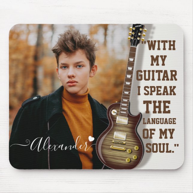 Custom Guitar Lover Photo Gift with Name Mouse Mat (Front)