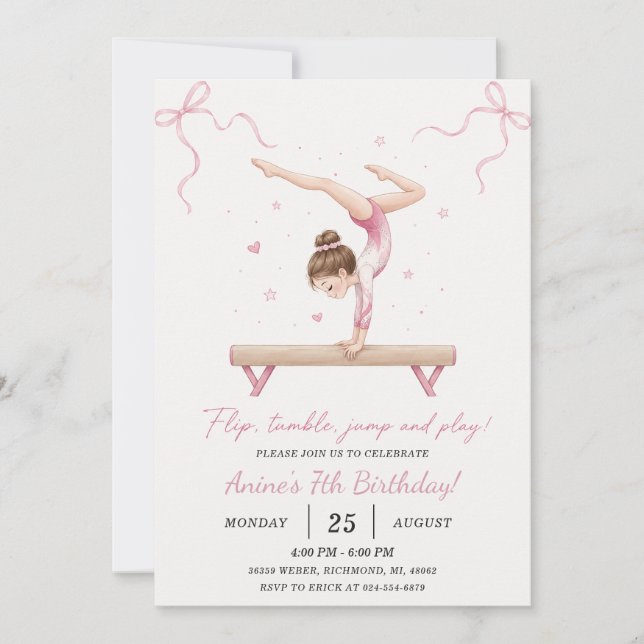 Custom Gymnastics Birthday  Invitation (Front)