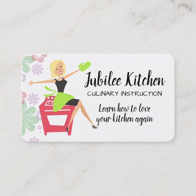 Custom hair colour woman cooking class chef business card (Front)