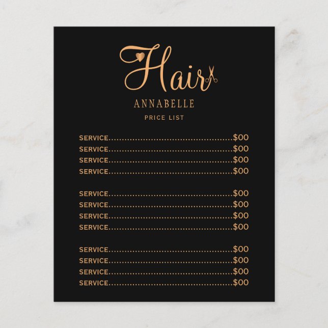 Custom hair salon logo price list  flyer (Front)