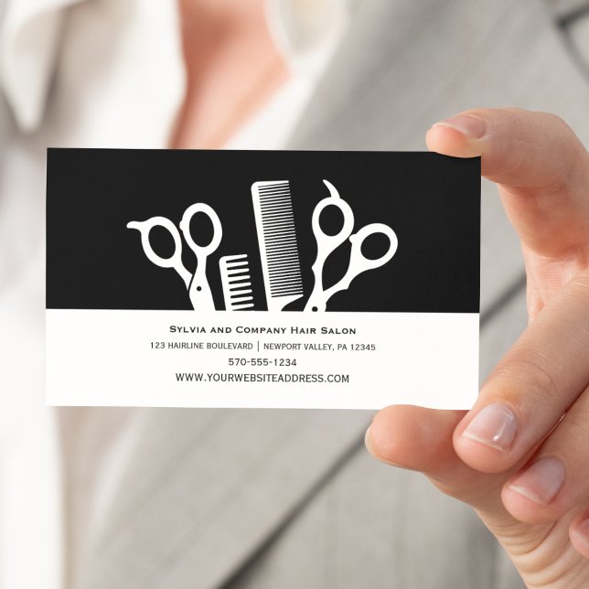 Custom Hair Stylist Black & White Minimalist Business Card (Custom Hair Stylist Black & White Minimalist Business Card)