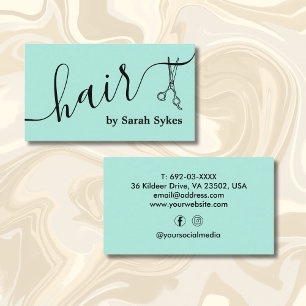 Custom Hair Stylist Scissor Calligraphy Mint Green Business Card