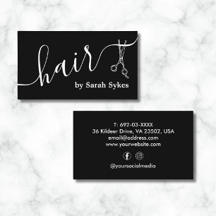 Custom Hair Stylist Scissors Script Barber Black Business Card