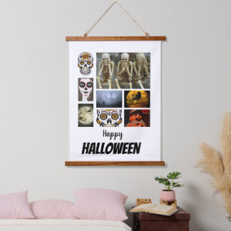 Custom Halloween 8 Photo Collage Hanging Tapestry