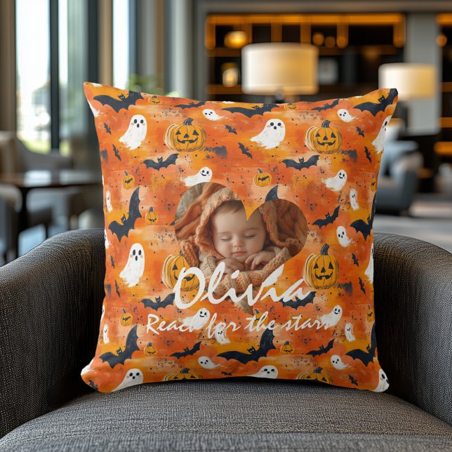 Custom Halloween Baby Photo & Motivational Quote Cushion (Creator Uploaded)
