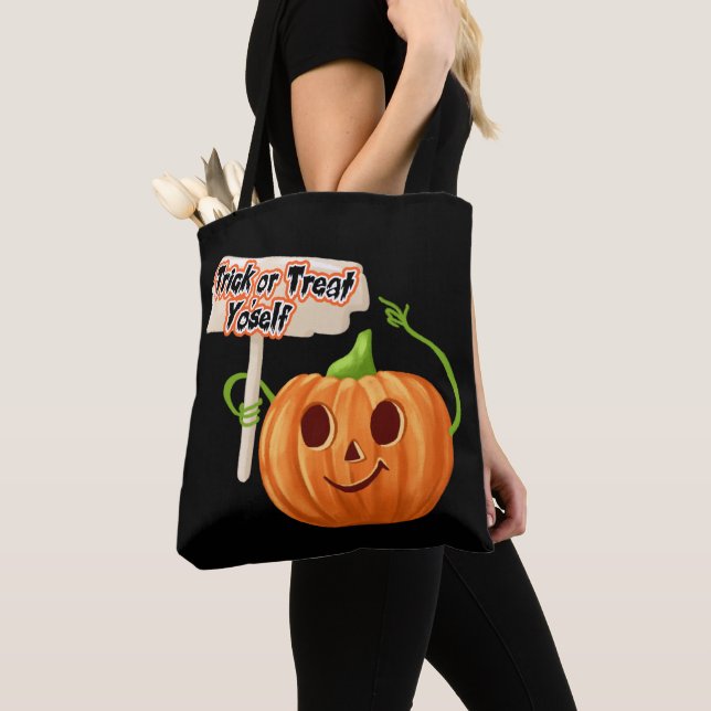 Custom Halloween Bag, Trick Or Treat Yo'self Funny Tote Bag (Close Up)