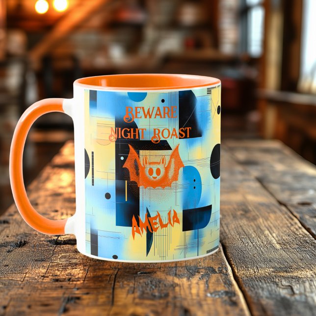 Custom Halloween - Bat Night Roast Neon Orange Mug (Creator Uploaded)