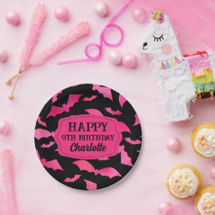 Custom Halloween Birthday Party Black Pink Paper Plate