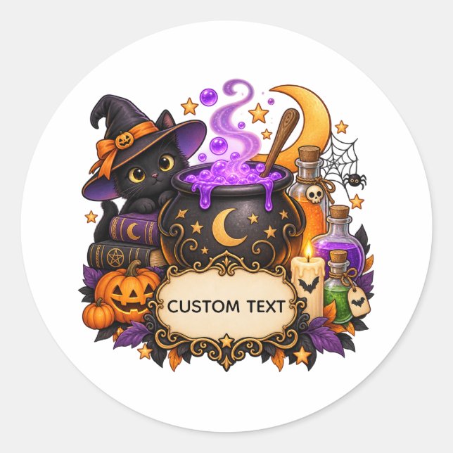 Custom Halloween Black Cat Magic Sticker (Front)