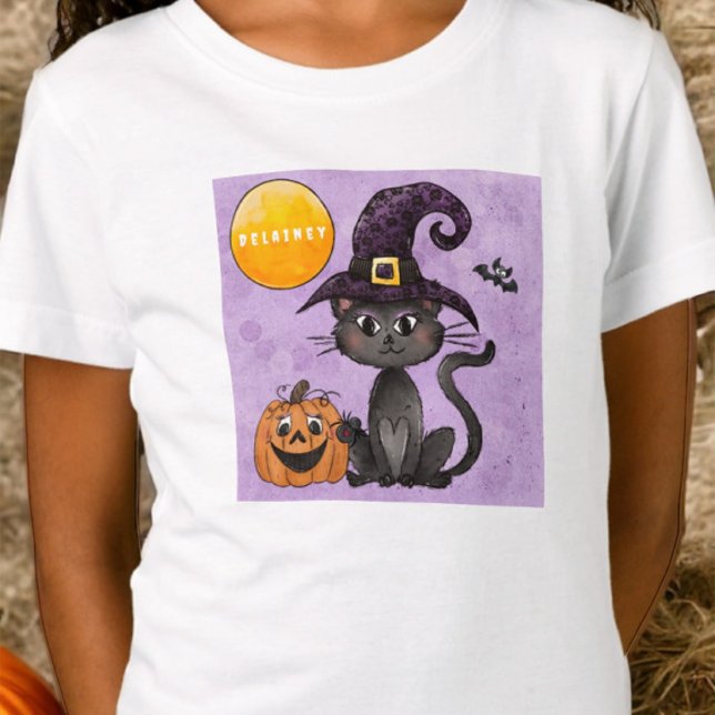 Custom Halloween Black Cat Pumpkin  T-Shirt (Creator Uploaded)