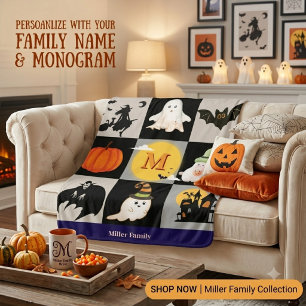 Custom Halloween Blanket with Name Monogram, 