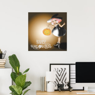 Custom Halloween Cute Spooky Whimsical WitchBrown Poster