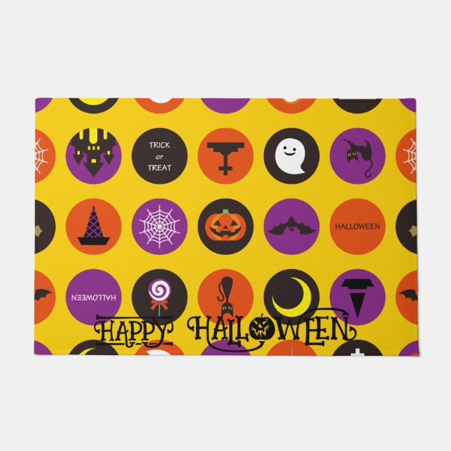 Custom Halloween Cute Spooky Whimsical Yellow Doormat (Front)