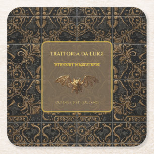 Custom Halloween Drink Coaster Gothic Gold Bat