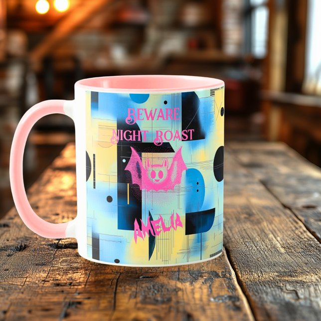 Custom Halloween - Hot Pink Bat Night Roast  Mug (Creator Uploaded)