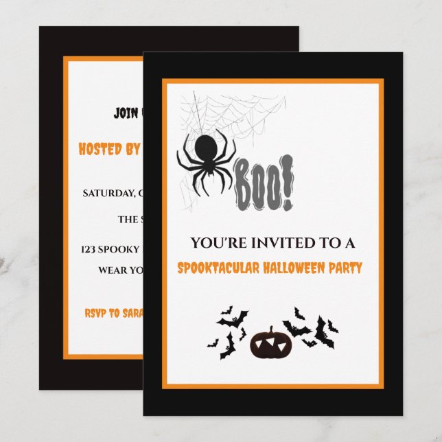 Custom Halloween Invite Spooky Spider Pumpkin  (Front/Back)
