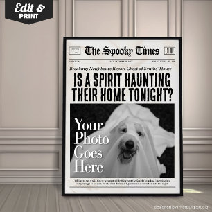 Custom Halloween Newspaper Wall Art Ghost Sighting