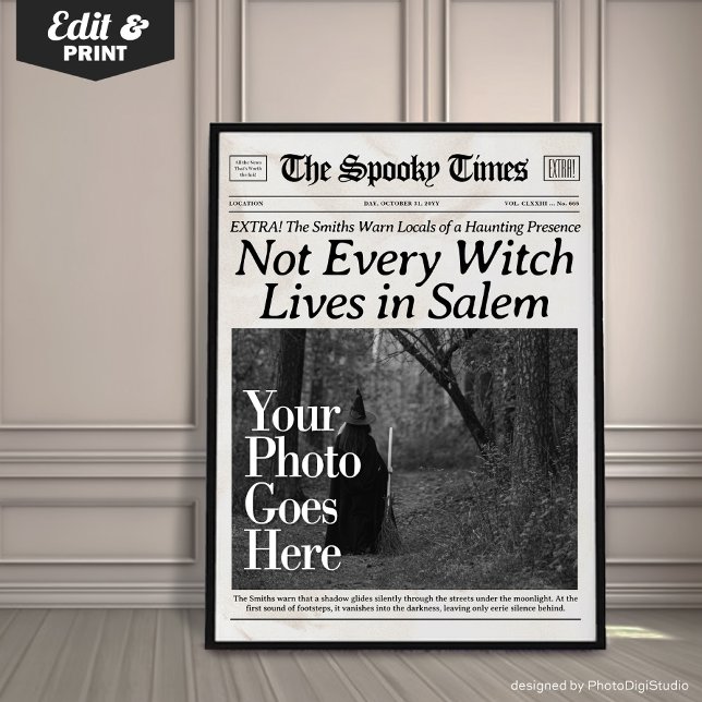 Custom Halloween Newspaper Wall Art Witch in Salem (Custom Halloween Newspaper Wall Art Witch in Salem |  trendy halloween decor | halloween print )