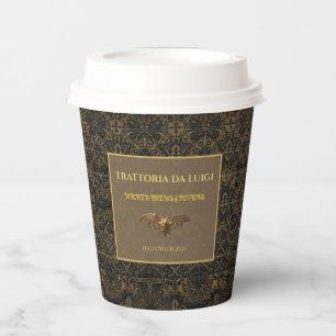 Custom Halloween Paper Cups Gothic Gold Bat