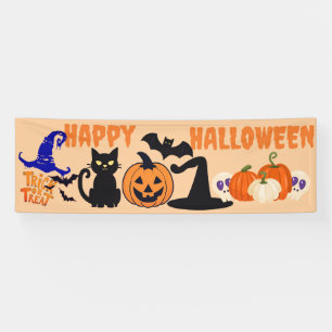 Custom Halloween Party Banners, Black Cat Pumpkin Banner