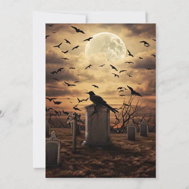 Custom Halloween Party Gothic Raven Graveyard Invitation (Front)
