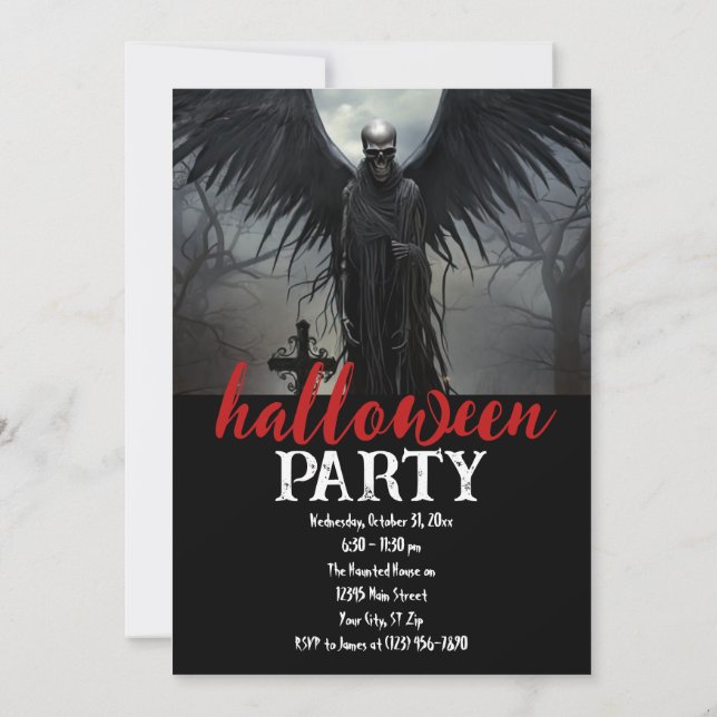 Custom Halloween Party Gothic Skeleton Graveyard Invitation (Back)