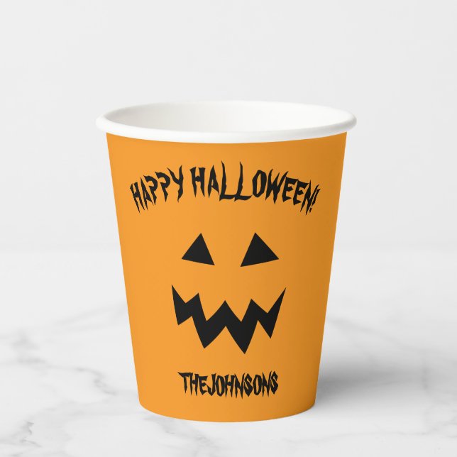 Custom Halloween party orange pumpkin paper cups (Front)