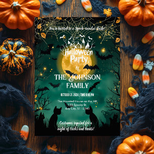 Custom Halloween Party with Bats and Full Moon Invitation