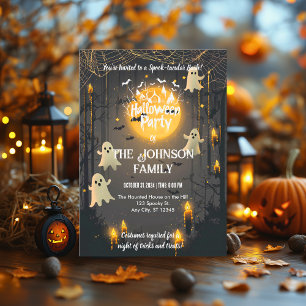 Custom Halloween Party with Ghosts and Candlelight Invitation
