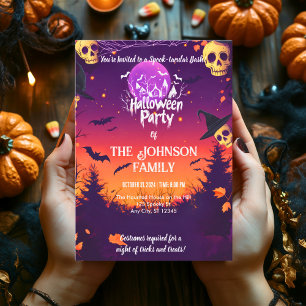 Custom Halloween Party with Skulls and Purple Moon Invitation