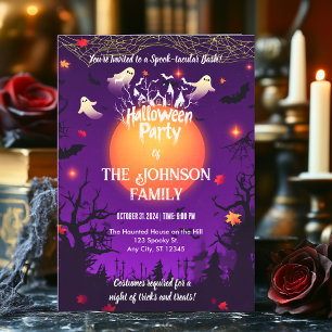 Custom Halloween Party with Spooky Ghosts and Moon Invitation