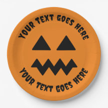 Custom Halloween Pumpkin Orange Paper Plate – text