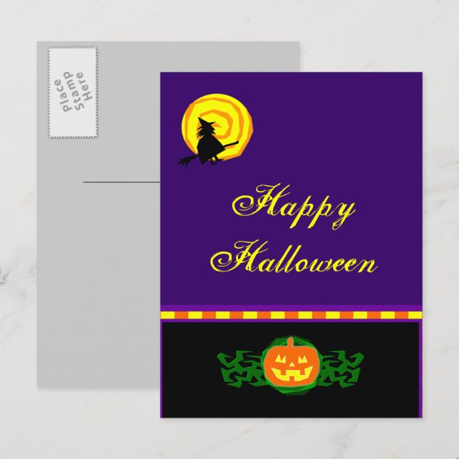 Custom Halloween Pumpkin Witch Postcard (Front/Back)