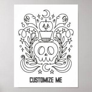 Custom Halloween Skull & Pumpkin Colouring Page Poster