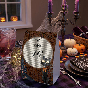 Custom Halloween Table Number Card Black Cat Spook