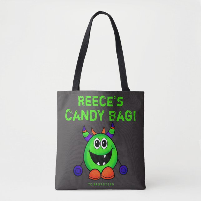 Custom Halloween Trick or Treat Bag monster tote (Front)