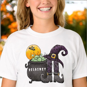 Custom Halloween Trick or Treat Witch Bat Cauldron T-Shirt