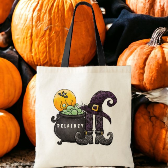 Custom Halloween Trick or Treat Witch Bat Cauldron Tote Bag (Creator Uploaded)