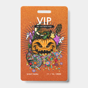 Custom Halloween VIP All Access Pass Pumpkin ID Badge