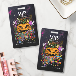 Custom Halloween VIP All Access Pass Scary Pumpkin ID Badge