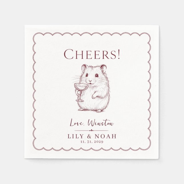 Custom Hamster Wedding Keepsake Sketch Vintage Napkin (Front)