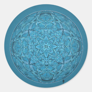 Custom hand drawn blue mandala classic round sticker