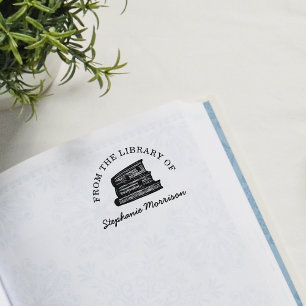 Custom Hand-drawn Books From The Library Of Name Rubber Stamp