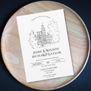 Custom Hand Drawn Castle Venue Illustration Invitation