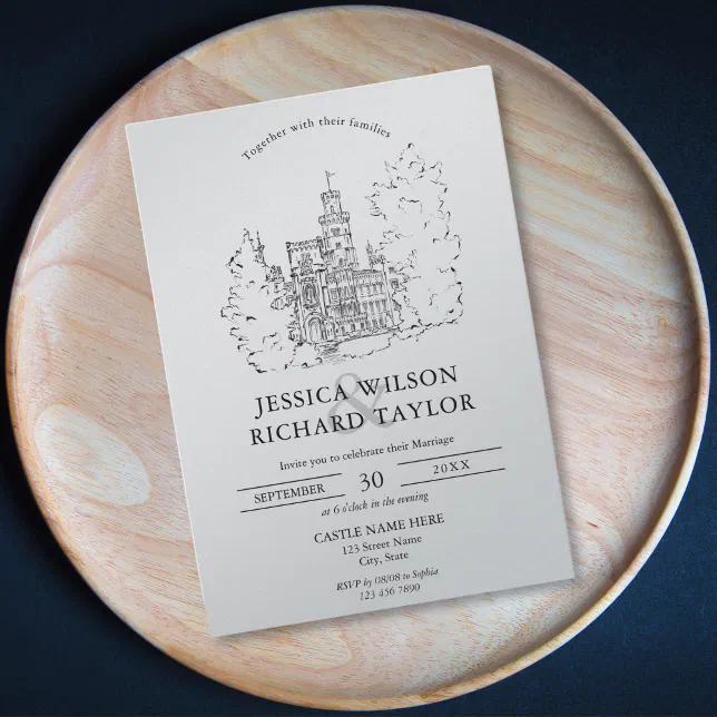 Custom Hand Drawn Castle Venue Illustration Invitation | Zazzle