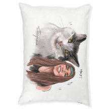 Custom Hand - Drawn Cat & Human Pillow