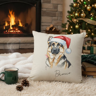 Custom Hand Drawn Christmas German Shepherd Dog Cushion