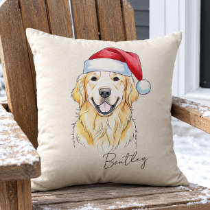 Custom Hand Drawn Christmas Golden Retriever Dog Cushion